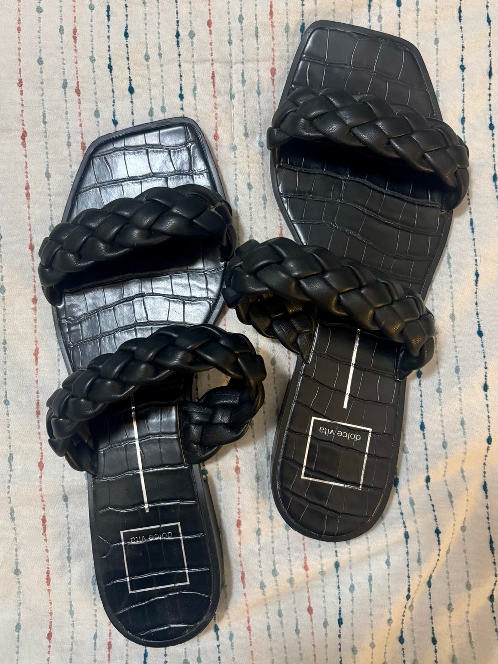 Dolce Vita Black Braided Double-Strap Slide Sandals - like new